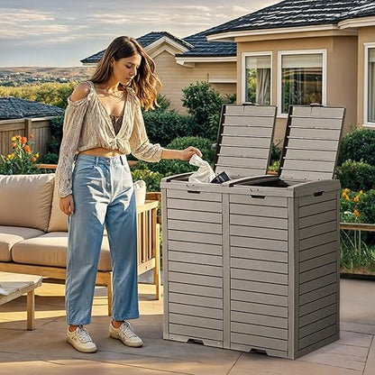 YITAHOME Outdoor Resin-Based Dual Compartment Trash Bins, 76 Gallon Capacity, Easy-to-Clean Hideaway Garbage Cans with Lid and Drip Tray (Light Brown)