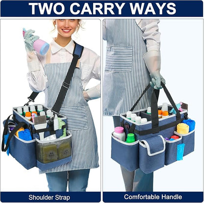 Cleaning Caddy,Cleaning Bag for Housekeepers,Cleaning Supplies Organizer with Handle,Blue
