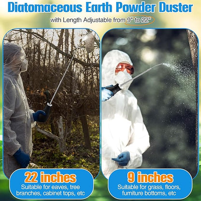 Diatomaceous Earth Powder Duster, Longer 9" to 22" Retractable Garden Powder Applicator Dispenser, 8 oz Bulb Duster Sprayer Insect for Home Organic Gardening Agricultural Supply(Black,1 Pcs)