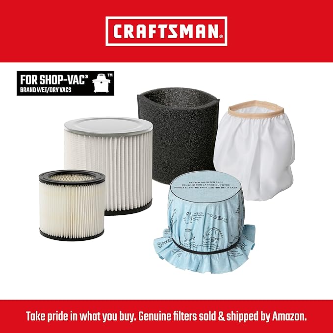 CRAFTSMAN CMXZVBE38775 Fine Dust Wet Dry Vac Dust Collection Bags for Most 5 to 8 Gallon Shop Vacuums, Collects Dry Fine Debris, Reduces Cleanup Time, 2-Pack
