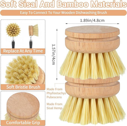 10pcs Natural Wooden Dish Brush Replacement Heads with Sisal Bristles – Eco-Friendly Kitchen Scrubber Refills for Pots, Pans, Utensils – Safe Scratch-Free Cleaning Brush Heads (1.89x1.57in)