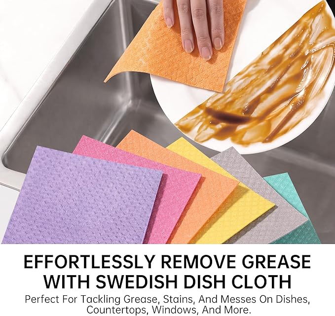 JOYMOOP Swedish Dishcloths, Cellulose Cotton Sponge Cloths, Multicolor, 8x7 Inches, 6 Pack, Diamond Pattern, Super Absorbent, Quick Dry, Odor Resistant, Lint Free, Scratch Free