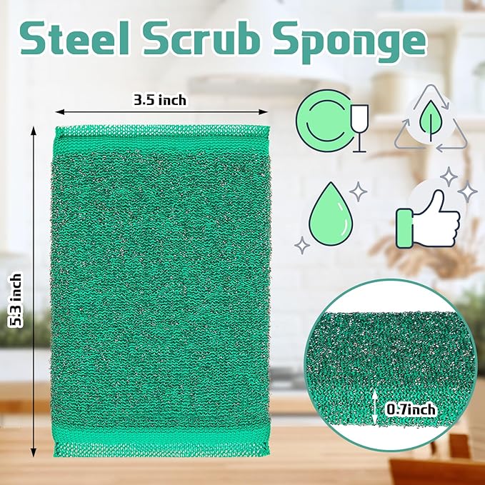 Thyle 8 Pack Kitchen Steel Scrubbing Sponges, Heavy Duty Non Scratch Metal Scrub Pads, Reusable Cleaning Sponges for Dishes, Pots, Pans, Sink and Tough Hard Stains (Multicolored)