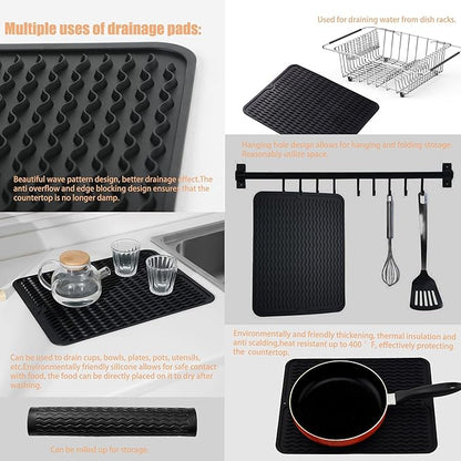 NiuYichee Stainless Steel Dish Drying Rack(15"L x 8.3"W x 4.2"D), Expandable Fruit & Vegetable Drain Rack over Sink, Dish Drainer Rack in Sink, with Stainless Steel Utensil Holder & 16" Silicone Mat