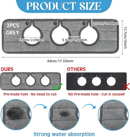 Teenyyou 2 Pcs Faucet Mat for Kitchen Sink Splash Guard for Kitchen Sink Faucet Dish Drying Mat for Bathroom Sponge Holder(Dark Gray,3 Round Holes)