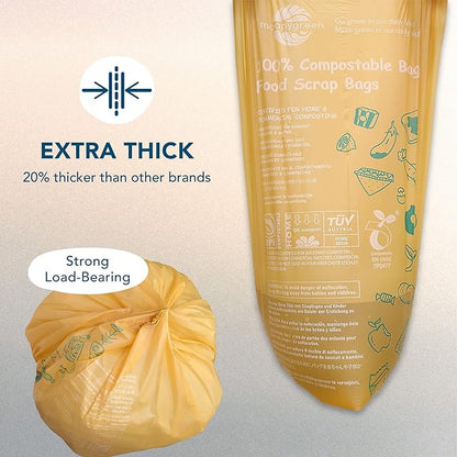 Compostable Trash Bags 13 Gallon, Tall Kitchen Food Waste Bags, US BPI ASTM D6400 and Europe OK Compost Home Certified, Heavy-Duty, 49.2 Liter, 100 Count, Extra Thick