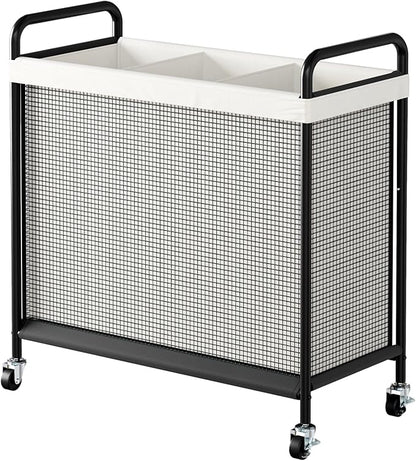 WOWLIVE Laundry Hamper 3 Section, 120L Rolling Laundry Basket with wheels and Removable Liner Bag, Laundry Sorter with Metal Handle, Large Clothes Hamper for Laundry Room, Bathroom and Dorm, Beige