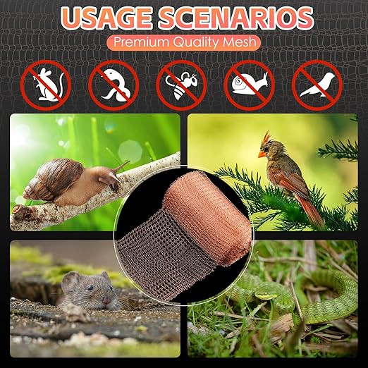 Copper Mesh Rodent Control Kit - 5 in x 35 ft Copper Mesh Roll, Rust Proof Rodent Proof Wire Mesh, DIY Mice Defensive Mesh for Pest Bat Bird Snail and Rodent Control