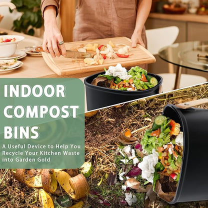 Vipush Compost Bin Kitchen Countertop Compost Bin with lid – Small Compost Bin Made of Sustainable Bamboo Fiber Includes Charcoal Filter, Black