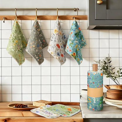 Redbaker 36 Pcs Reusable Paper Towels Rolls Kitchen Towels Bulk Washable Paperless Cloth Cotton Hand Napkins with Cardboard Reusable Napkins for Kitchen Bathroom (Flower Style)