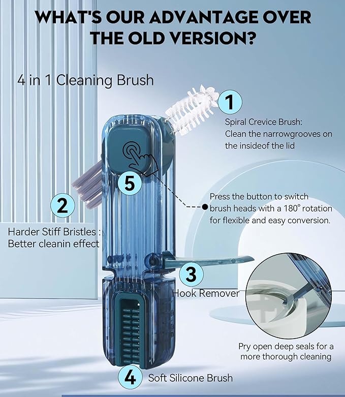 VIDONIO 4 in 1 Cup Lid Gap Cleaning Brush, Multifunctional Insulation Bottle Cleaning Tools, Mutipurpose Tiny Silicone Cup Holder Cleaner, Home Kitchen Cleaning Tools