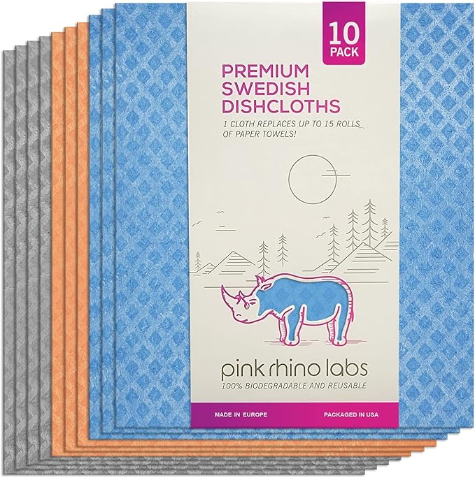Swedish Dishcloths – Eco-Friendly Reusable Kitchen Towels – 10 Pack Cleaning Cloths for Dishes, Counters & Surfaces – Super Absorbent, Compostable, Zero-Waste Alternative