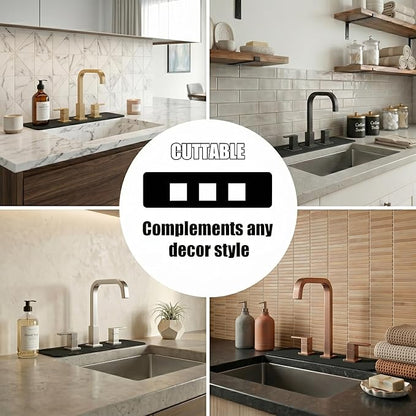 2PCS Faucet Mat for Bathroom Sink 3 Square Holes: 18’’Lx5.5’’W Splash Guard for 8 Inch Widespread Faucet - Trimmable Absorbent Non-slip Drip Catcher for Irregular Bathroom Vanity & Kitchen Sink