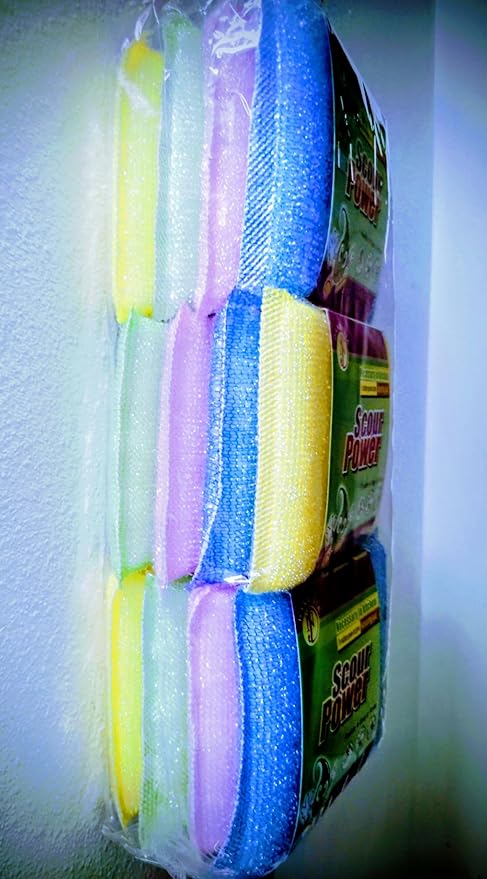 Scour Power Heavy Duty Scouring Pads - 12 Count (3 Packs of 4) - Durable Silver Thread Mesh Scrubbers