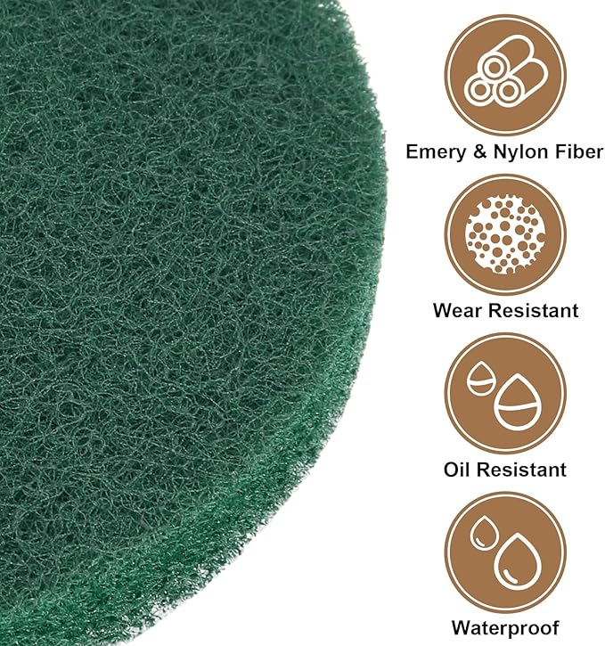 HARFINGTON 6pcs Scrubber Scouring Pads 180 Grits 3 Inch Drill Power Brush Hoop and Loop Surface Conditioning Disc Drill Scuffing Disc Scrub Pads for Home Kitchen Cleaning, Green