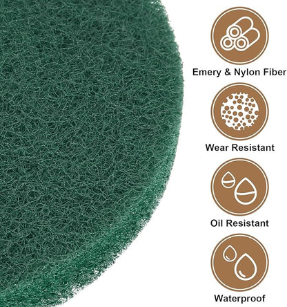 HARFINGTON 6pcs Scrubber Scouring Pads 180 Grits 3 Inch Drill Power Brush Hoop and Loop Surface Conditioning Disc Drill Scuffing Disc Scrub Pads for Home Kitchen Cleaning, Green