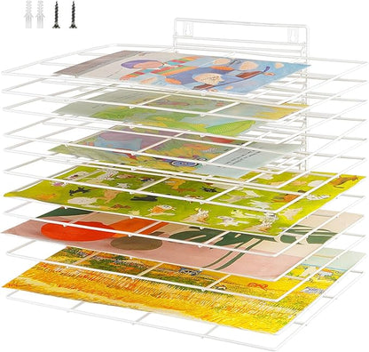 Art Drying Rack for Classroom Paint Drying Rack Small Wall Art Storage Rack with 12 Removable Shelves for Classrooms and Art Studios (White, 12 Shelves)