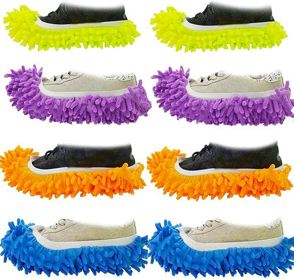M-jump 8 PCS 4 Pairs Duster Mop Slippers Cover, Multi Function Chenille Fibre Washable Dust Mop Floor Cleaning Shoes for Bathroom, Office, Kitchen, House Polishing