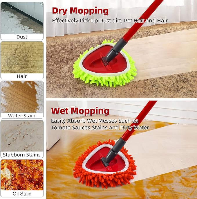 6 Packs Mop Head Replacements & 4-Section Spin Mop Handles for Ocedar, and Spin Mop Base Compatible with O-Cedar EasyWring 1 Tank Spin Mops Refills