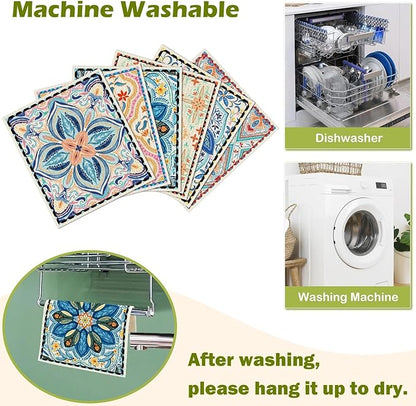 6 Packs Swedish Paper Cloths for Kitchen, Reusable Paper Towels Washable Dish Rags, Highly Absorbent Kitchen Towels Quick Drying Swedish Sponge Cleaning Dish Cloths (Floral Ornamentation)