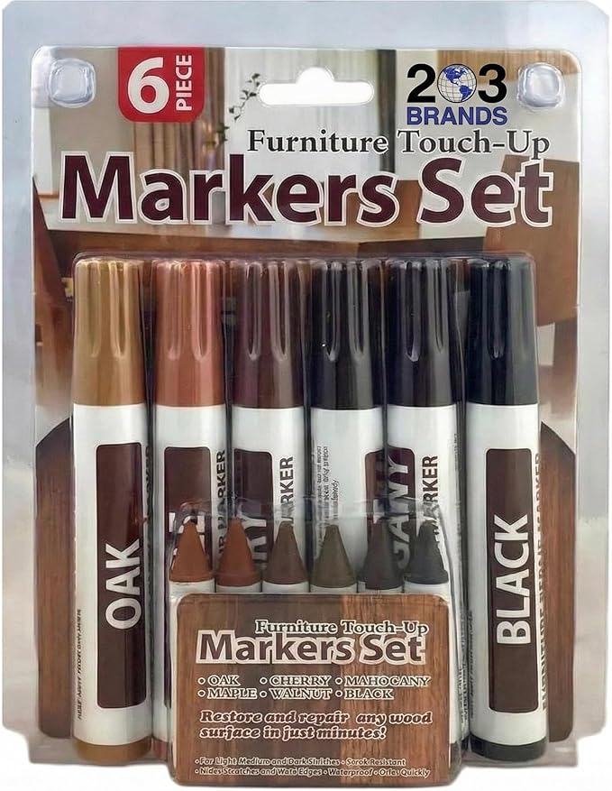 Wood Surface Scratch and Stain Remover Kit - Includes The Original Almond Stick by Tibet and Furniture Touch-Up Markers Repair Kit (203 Brands) for Wood Floors, Tables, Desks, and More