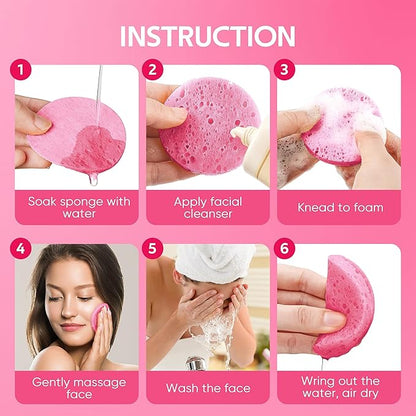 GAINWELL 50-Count Compressed Facial Sponges with Storage Container, for Facial Cleansing, Reusable Makeup Remover, Portable, Suitable for Travel, Pink