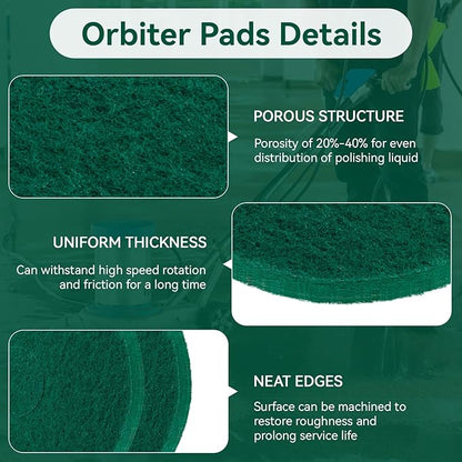 Cleaning Orbiter Pads 437.056 for Oreck 550MC Orbiter Floor Machine, 12 Inch Commercial Green Scrubbing Pad, Orbital Buffer Pats for Tile, Hardwood, Marble Floors
