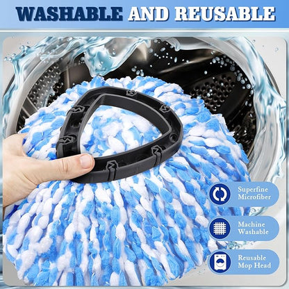 Spin Mop Refills Compatible with OCedar RinseClean 2-Tank System - 6-Piece Set Includes 4 Washable Microfiber Replacement Heads, 1 Base & 1 Small Gray Full Cleaning Brush - Floor Cleaning Accessories