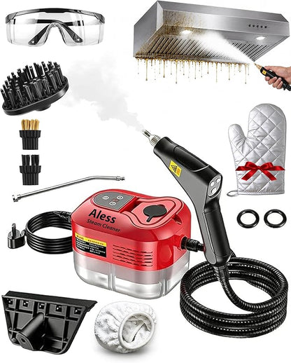 Handheld Steam Cleaner, 2500w Handheld High-Temperature Pressurized Steam Cleaner, 15s Fast Heating, 6-Level Adjustable Settings for Car, Kitchen, Bathroom, Furniture, Windows (Red-A)