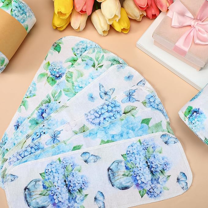 FuWeave 60 Pack Reusable Toilet Paper Washable Soft Bidet Towels Bulk Gifts Paperless Rolls Flannel Cotton 12'' x 4.3" Family Cloth Wipes Bathroom Napkins with Cardboard (Hydrangea)