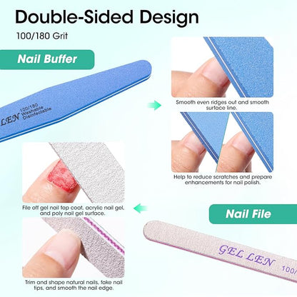Gellen Nail Cleanser Pads 50PCS with 10PCS Manicure Tools Kit: Ceramic Cuticle Pusher Pen, Remover and Cuticle Oil Nail Prep Care Kit, Nail File 100/180, Polishing Buffer, Nail Clipper & Brush