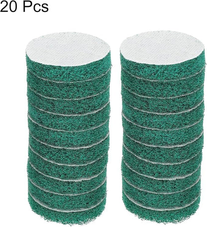 HARFINGTON 20pcs Scrubber Scouring Pads 180 Grits 3 Inch Drill Power Brush Hoop and Loop Surface Conditioning Disc Drill Scuffing Disc Scrub Pads for Home Kitchen Cleaning, Green