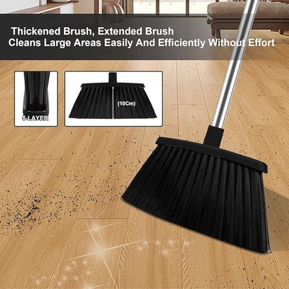 Broom and Dustpan Set with Long Handle, 51" Upright Broom & 39" Dustpan Combo, Pet Hair Rubber Lip Dustpan with Built-in Comb, Standing Dust Pan Set for Home Kitchen Office Indoor Use