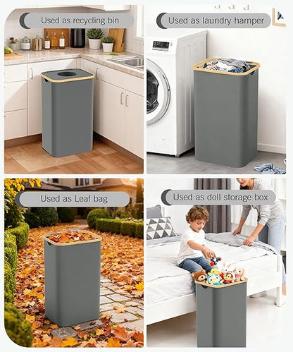 Recycling Bins for Kitchen, 26 Gallon (100L) Recycle Bin with lid, Indoor Oxford Fabric Recycling Trash Can with 2 Pack Removeable and Reusable Inner Bags for Bottle Can Glass Plastic Sticker, Grey