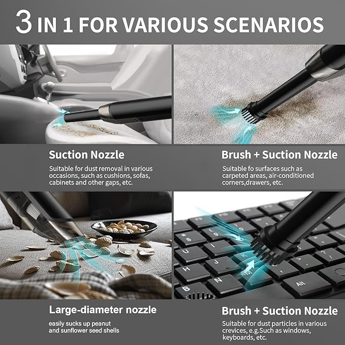 Cordless Handheld Vacuum Cleaner High Suction Rechargeable Mini Vacuum for Car Home Office Perfect for Pet Hair Dust and Crumbs Compact Portable Design with 1 Filter