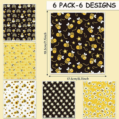 Whaline Bee Swedish Kitchen Dishcloth 6 Pack Bumble Bee Daisy Dish Towels Yellow Black Hand Drying Tea Towels Honeybee Cotton Dishcloth for Spring Summer Cooking Baking Cleaning Wipes, 6.7 x 7.7 Inch