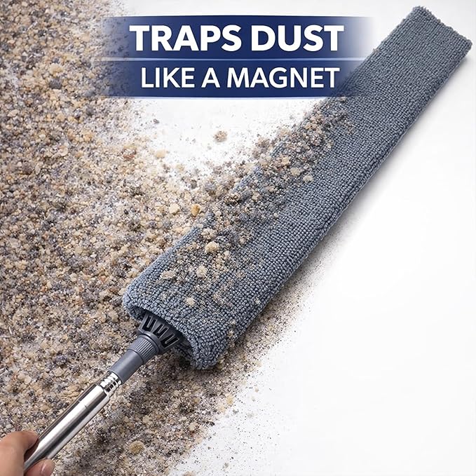 Retractable Gap Dust Cleaner with Extension Pole, Cleaning Tools with 3 Microfiber Dusting Cloths, Extendable Long Handle Duster for Cleaning Under Refrigerator Furniture Appliance