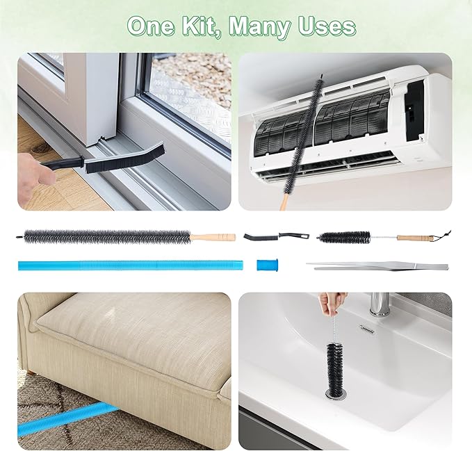5 Pcs Dryer Vent Cleaner Kit Compatible with Most Vacuum Cleaner, Dryer Lint Brush and Vacuum Hose Attachment with Universal Elastic Connector, Tweezers for Large Debris, Quickly Lint Remover