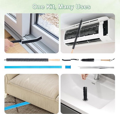 5 Pcs Dryer Vent Cleaner Kit Compatible with Most Vacuum Cleaner, Dryer Lint Brush and Vacuum Hose Attachment with Universal Elastic Connector, Tweezers for Large Debris, Quickly Lint Remover