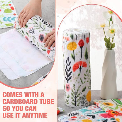 Tegeme 36pcs Floral Reusable Paper Towels Roll 11.81 x 11.81 Inches Washable Paperless Cotton Kitchen Towels Bulk for Kitchen Bathroom