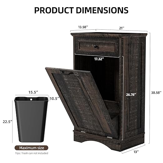 AHB 13 Gallons Tilt Out Trash Cabinet Hidden Trash Can Cabinet Freestanding Garbage Recycling Cabinet with Hideaway Drawer Pet Proof Trash Bin for Kitchen Living Room, Rustic Brown