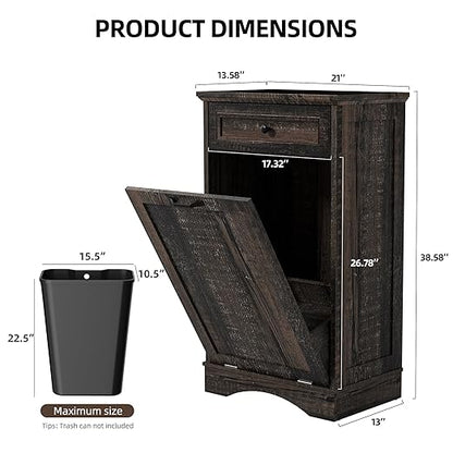 AHB 13 Gallons Tilt Out Trash Cabinet Hidden Trash Can Cabinet Freestanding Garbage Recycling Cabinet with Hideaway Drawer Pet Proof Trash Bin for Kitchen Living Room, Rustic Brown