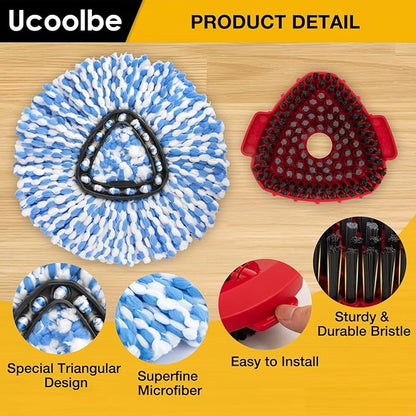 Spin Mop Replacement Heads for O Cedar RinseClean 2-Tank System, 4 Pack Microfiber Mop Refill Heads, Include 4 Mop Heads and 1 Mop Brush