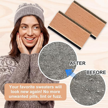 Cashmere Comb Double Sided Sweater Shaver Snag Repair Tool Kit with Snag Repair Needles Latch Hook Multifunction Fabric Clothes Shaver Travel Pilling Remover(Beech)