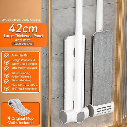 Hands Free Microfiber Mop with 4 Washable Pads, 61" Stainless Steel Handle, Efficient Flat Mop for All Hard Floors