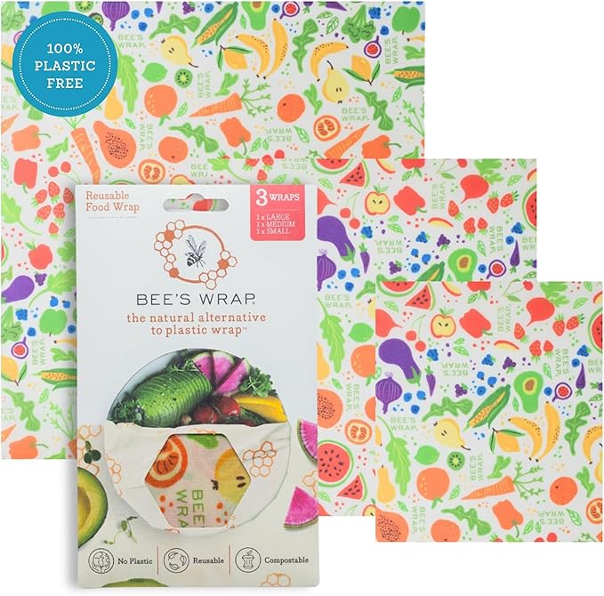 Bee's Wrap Beeswax Wraps for Food - 3 Pack of Assorted Beeswax Wraps - Small, Medium & Large Wrap - Plastic Free Made in USA Reusable Natural Food Wrap - Garden Party Print