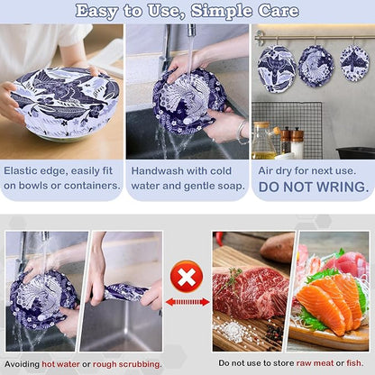 5-Size Reusable Beeswax Bowl Covers for Bread Proofing, Cotton Cloth Flexible Beeswax Wraps for Food Storage(Humpback Whale)