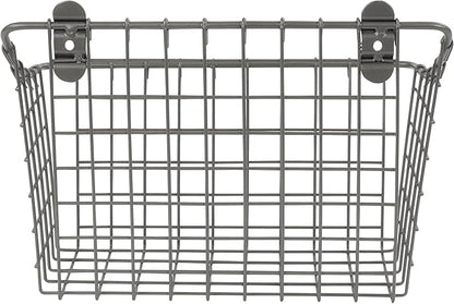 Spectrum Large Wall Mounted Wire Basket Industrial Gray Kitchen Wall Mount Organizer Storage Basket, Wire Basket for Kitchen Bathroom Pantry Organization, Wall Hanging Wire Caddy for Modern Homes