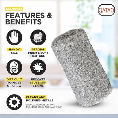 Steel Wool for Mice Control - 18 Pack Fine Grade Stainless Steel Wool for Filling Holes, Rodent Proofing & Home Protection - Metal Wool for Gaps, Wood & Metal Surfaces