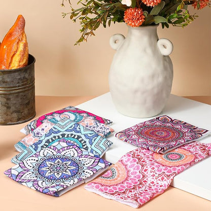 Redbaker 30 Pcs Reusable Paper Towels Rolls Kitchen Towels Bulk Washable Paperless Cloth Cotton Hand Napkins with Cardboard Reusable Napkins for Kitchen Bathroom (Mandala)
